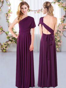 Dark Purple Criss Cross Vestidos de Damas Ruching Sleeveless Floor Length