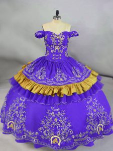 Excellent Embroidery Quinceanera Gowns Purple Lace Up Sleeveless Floor Length