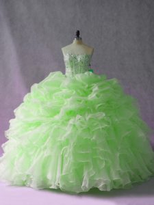 High Quality Sweetheart Sleeveless Brush Train Lace Up Vestidos de Quinceanera Green Organza