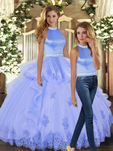 Wonderful Floor Length Lavender Quinceanera Gown Tulle Sleeveless Beading and Appliques