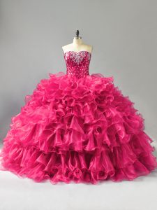 Spectacular Sleeveless Beading and Ruffles Lace Up 15 Quinceanera Dress