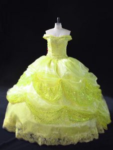 Glorious Organza Sleeveless Floor Length Vestidos de Quinceanera and Lace and Sequins