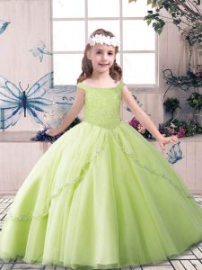 Yellow Green and Pink And White Sleeveless Tulle Lace Up Child Pageant Dress for Party and Wedding Party
