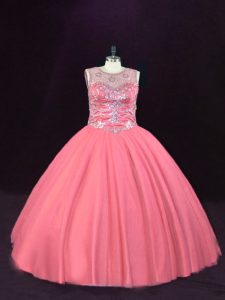 Exquisite Pink Sweet 16 Quinceanera Dress Sweet 16 and Quinceanera with Beading Scoop Sleeveless Lace Up