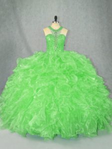 Exceptional Organza Zipper Scoop Sleeveless Floor Length Ball Gown Prom Dress Beading and Ruffles