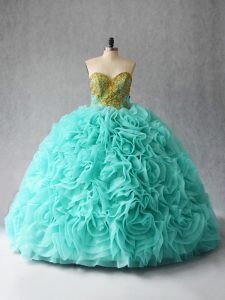 Trendy Beading and Ruffles Quinceanera Gowns Aqua Blue Lace Up Sleeveless Court Train
