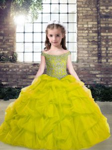 Beauteous Sleeveless Floor Length Beading Lace Up Kids Formal Wear with Green