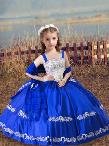 Satin Sleeveless Floor Length Little Girl Pageant Gowns and Beading and Embroidery