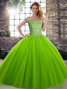 Most Popular Off The Shoulder Lace Up Beading Sweet 16 Dress Sleeveless