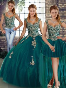 Super Sleeveless Beading and Appliques Lace Up Ball Gown Prom Dress