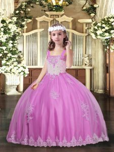 Most Popular Lilac Sleeveless Appliques Floor Length Child Pageant Dress