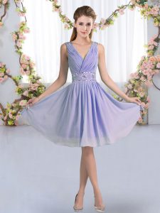 Beading Quinceanera Court of Honor Dress Lavender Zipper Sleeveless Knee Length