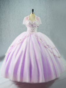 Beading 15 Quinceanera Dress Lavender Lace Up Sleeveless Floor Length