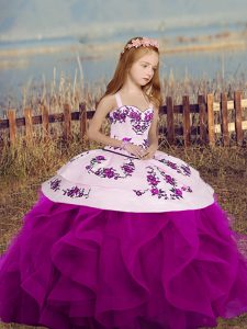Sleeveless Lace Up Floor Length Embroidery and Ruffles Kids Formal Wear