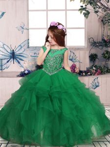 Simple Green Scoop Zipper Beading and Ruffles Kids Formal Wear Sleeveless