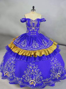 Stylish Blue Sleeveless Embroidery Floor Length Ball Gown Prom Dress