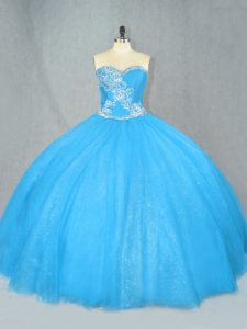 Blue Sweetheart Neckline Beading Quinceanera Dresses Sleeveless Lace Up