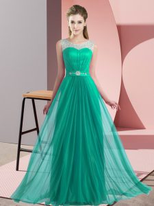 Turquoise Empire Beading Dama Dress for Quinceanera Lace Up Chiffon Sleeveless Floor Length