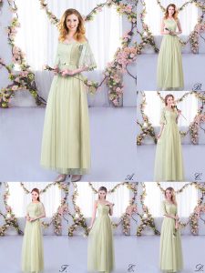 Yellow Green Off The Shoulder Neckline Lace and Belt Dama Dress for Quinceanera Half Sleeves Side Zipper