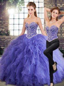 Simple Sleeveless Beading and Ruffles Lace Up Quinceanera Gown