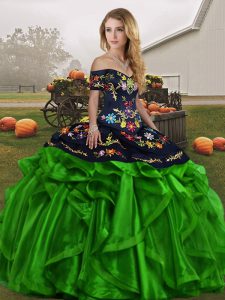 Green Sleeveless Embroidery and Ruffles Floor Length 15 Quinceanera Dress