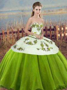 Lovely Olive Green Sweetheart Lace Up Embroidery and Bowknot Quinceanera Gowns Sleeveless