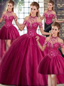 Colorful Sleeveless Brush Train Beading Lace Up Sweet 16 Dress