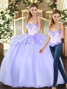 Best Selling Lavender Organza Lace Up Sweetheart Sleeveless Floor Length Quinceanera Dress Beading