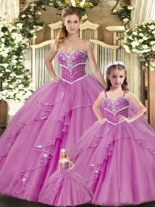 Beading 15th Birthday Dress Lilac Lace Up Sleeveless Floor Length