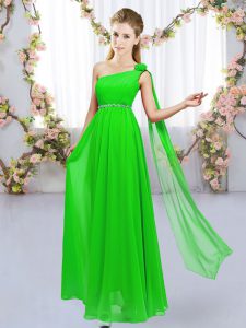 Chiffon One Shoulder Sleeveless Lace Up Beading and Hand Made Flower Quinceanera Court of Honor Dress in
