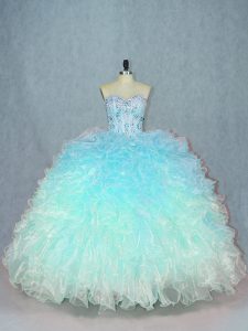 Elegant Sleeveless Beading and Ruffles Lace Up Ball Gown Prom Dress