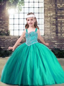 Popular Straps Sleeveless Tulle Kids Formal Wear Beading Side Zipper