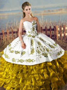 Floor Length Brown Quince Ball Gowns Sweetheart Sleeveless Lace Up