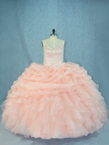 Enchanting Peach Sweet 16 Dress Straps Sleeveless Lace Up