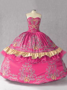 Satin and Organza Sleeveless Quince Ball Gowns and Embroidery