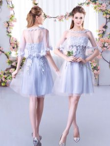 Lace Dama Dress for Quinceanera Grey Lace Up Sleeveless Mini Length