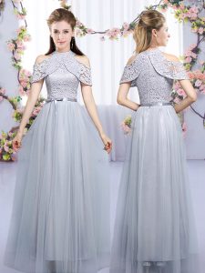 Sleeveless Zipper Floor Length Lace and Belt Dama Dress