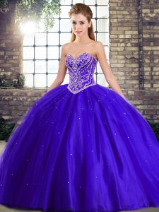 Custom Fit Sleeveless Brush Train Beading Lace Up Quinceanera Gowns