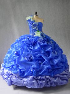 Custom Made Blue Sleeveless Pick Ups and Hand Made Flower Floor Length Quinceanera Dresses