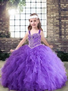 Beading and Ruffles Little Girls Pageant Dress Wholesale Lavender and Purple Lace Up Sleeveless Floor Length
