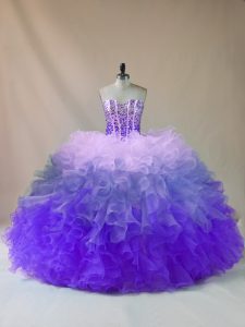 Shining Floor Length Multi-color Sweet 16 Dress Organza Sleeveless Beading and Ruffles