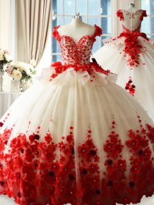 Sleeveless Brush Train Zipper Hand Made Flower Sweet 16 Quinceanera Dress