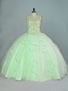 Organza Straps Sleeveless Lace Up Beading and Ruffles 15 Quinceanera Dress in Apple Green