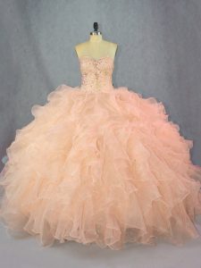 Sweetheart Sleeveless Organza 15th Birthday Dress Beading and Ruffles Lace Up