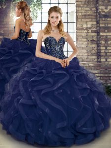 Sophisticated Tulle Sleeveless Floor Length Quinceanera Gown and Beading and Ruffles