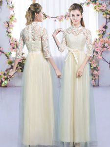 Graceful Champagne Half Sleeves Tulle Zipper Dama Dress for Wedding Party