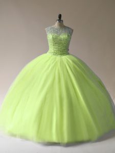 Custom Fit Sleeveless Lace Up Floor Length Beading Vestidos de Quinceanera