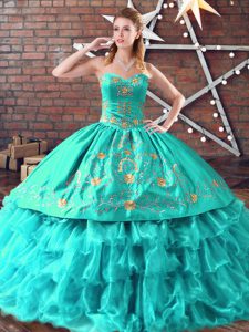 Lace Up Quinceanera Dresses Aqua Blue for Sweet 16 and Quinceanera with Embroidery and Ruffled Layers