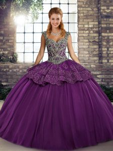 Enchanting Beading and Appliques Quinceanera Gowns Purple Lace Up Sleeveless Floor Length