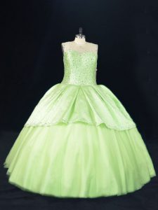 Cute Beading Sweet 16 Quinceanera Dress Yellow Green Lace Up Sleeveless Floor Length